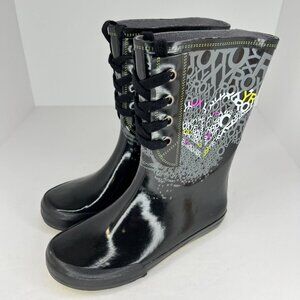 Roxy Womens Drizzle Black Lace Up Rubber  Mid Calf Slip On Size 7 Rain Boots